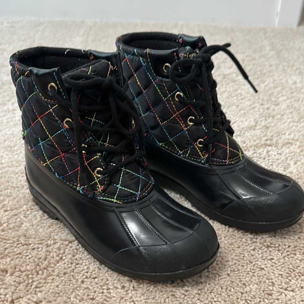 Kids' Black Quilted Multi Color Sperry Rain/All Weather Boots Sz 3